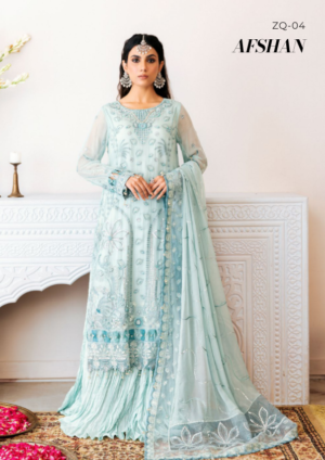 Afshan ZQ-04 | Zircon By Zebtan | Light blue Chiffon dress