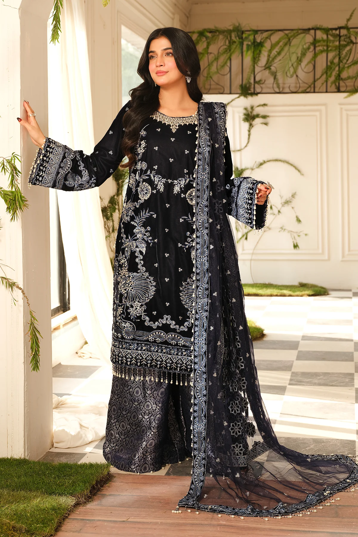 Nura | Sheen By Raeesa Premium | Black Velvet dress