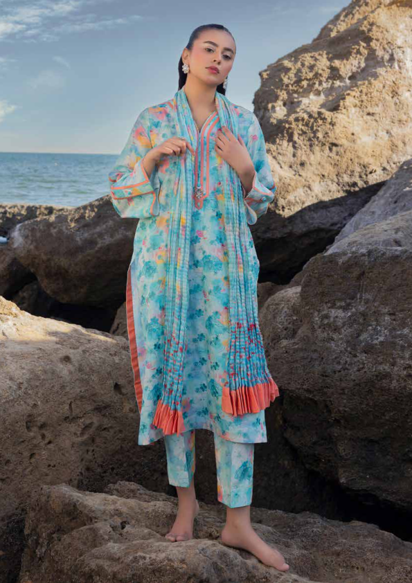 MEM 11 blue motifs lawn casual dress for women