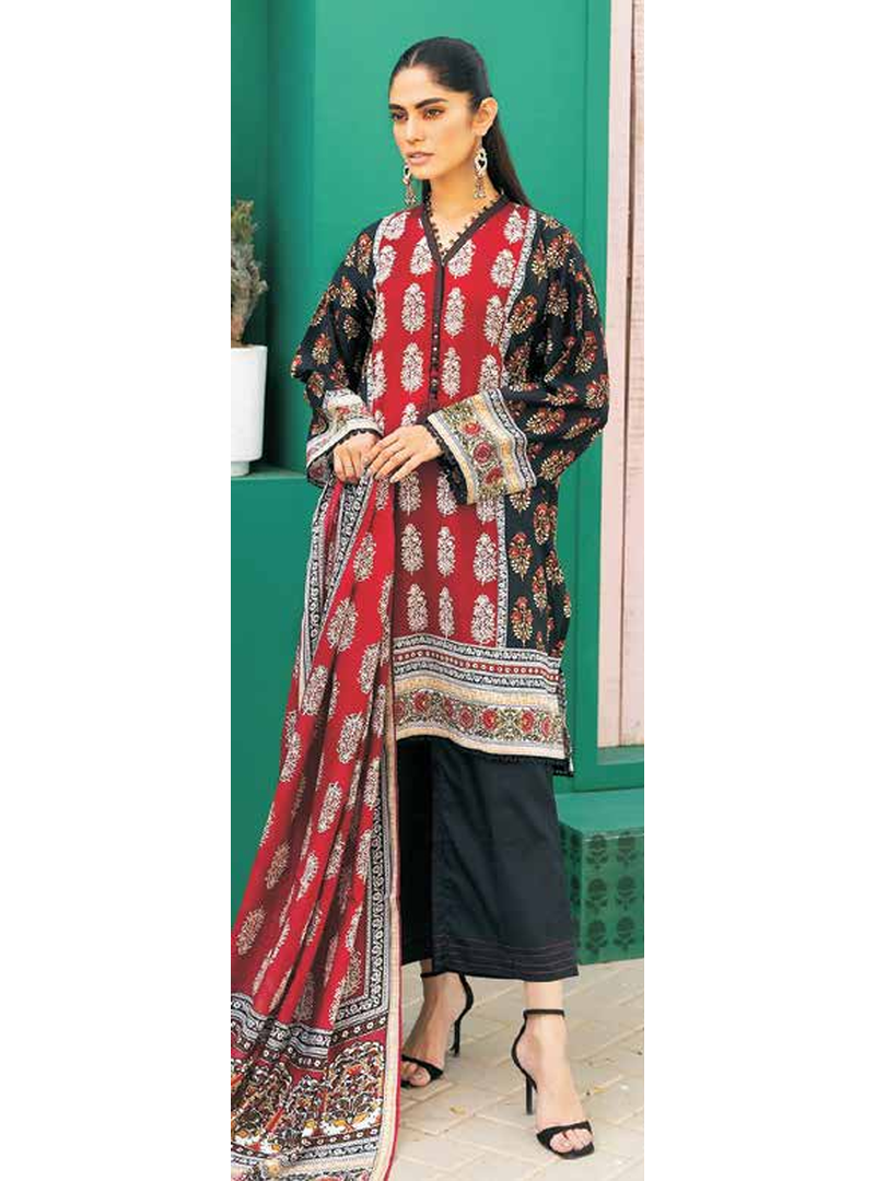 ALA231225 black lawn dress with red prints