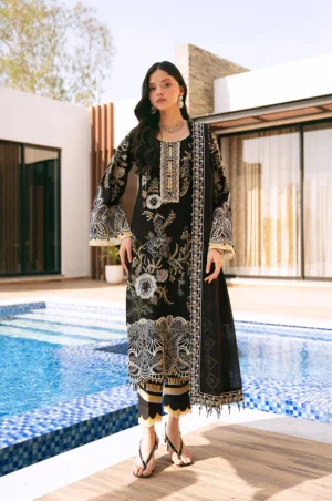 REB 04 embroidered black lawn dress