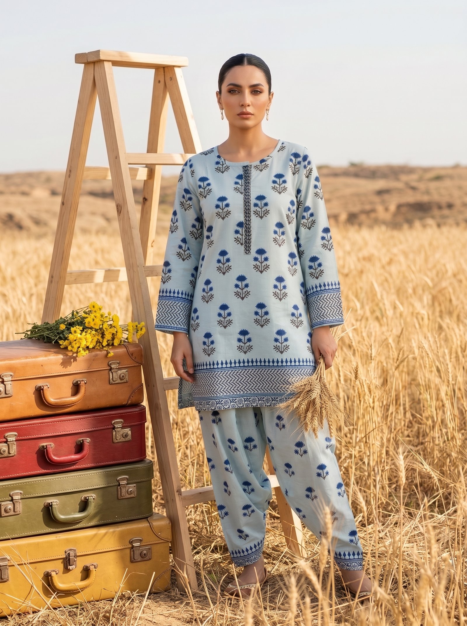 Summer Suit Blue Printed Design - 08