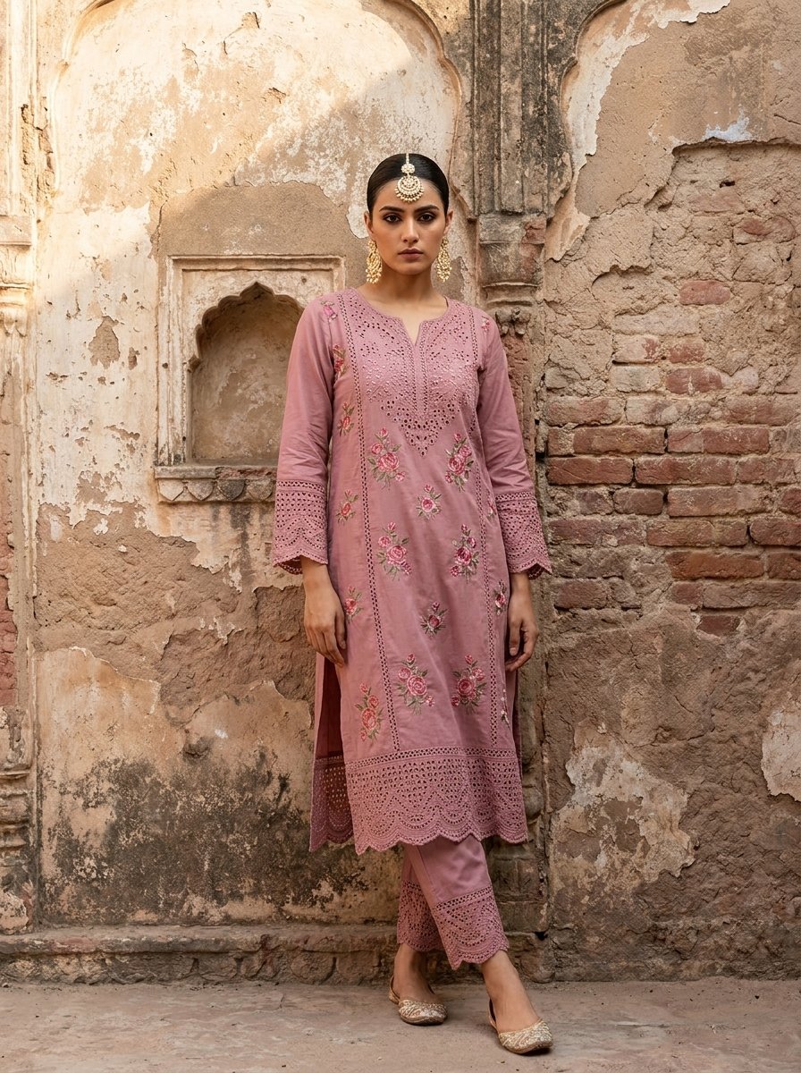 Summer Suit Pink Print Design - 06