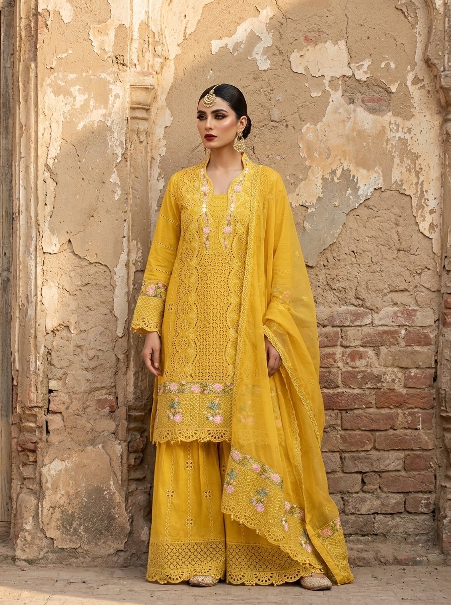 Ittefaq 3-Piece Summer Mustard Suit AR-26530 - Image 3