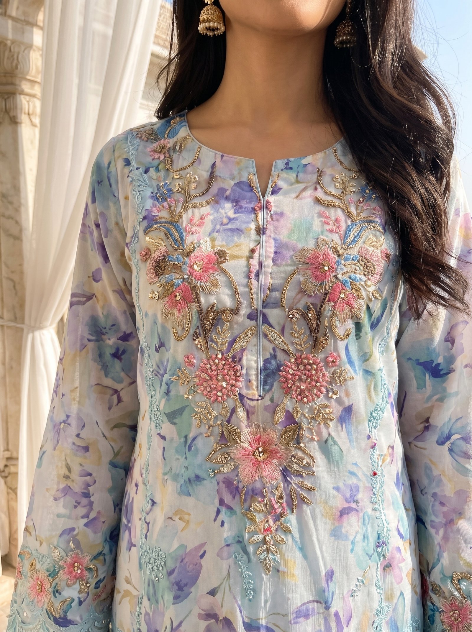 Ittefaq 3-Piece Summer Purple Print Suit AR-26516 - Image 5