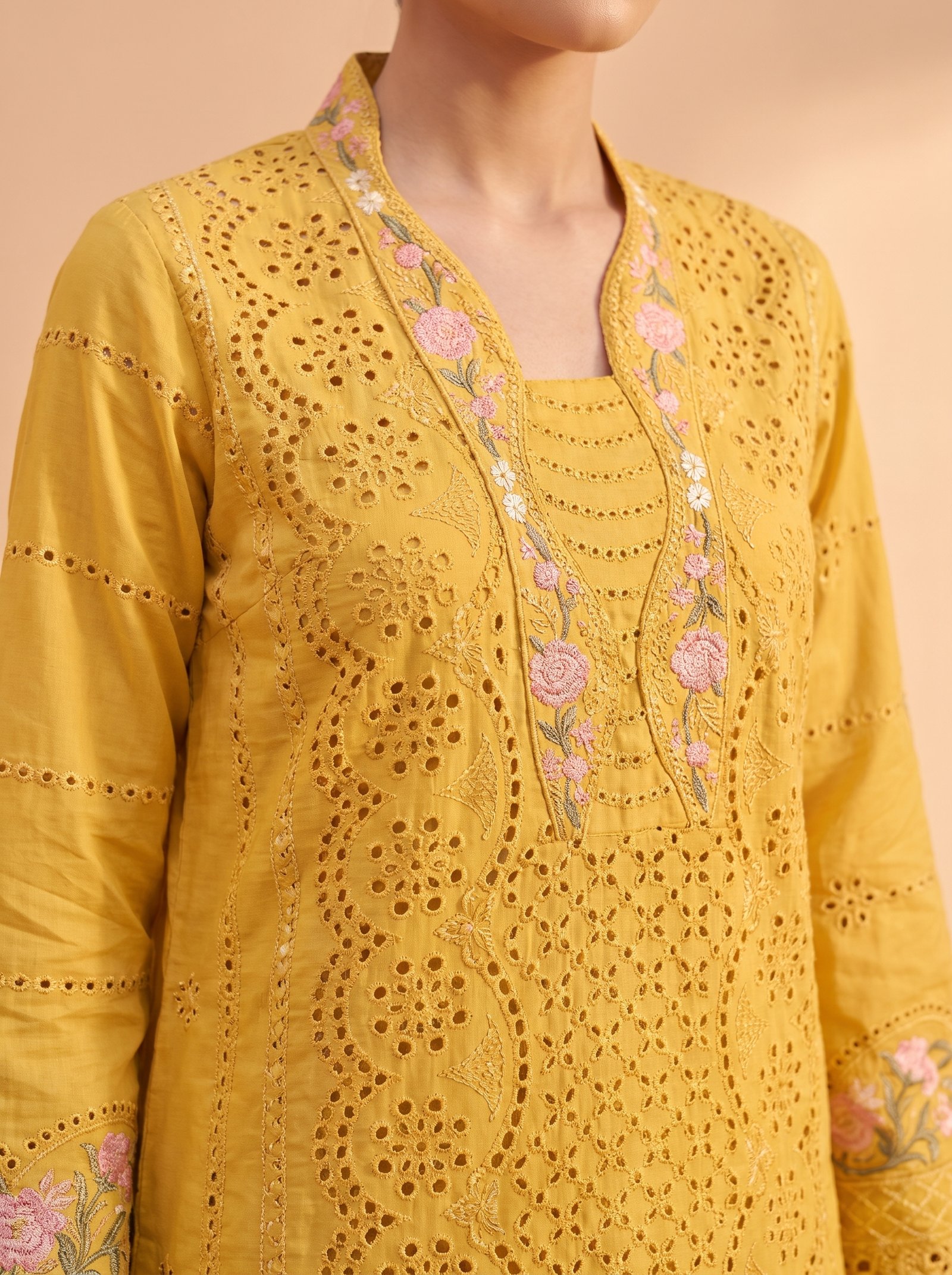 Ittefaq 3-Piece Summer Mustard Suit AR-26530 - Image 4